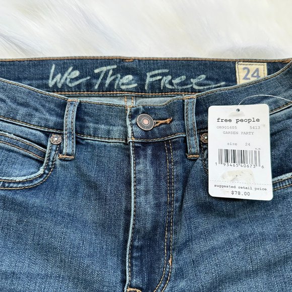 NWT Free People Jeans Sunny Skinny Ankle Raw Hem Boho Distressed Sz 24 #OB901605 - Picture 2 of 10